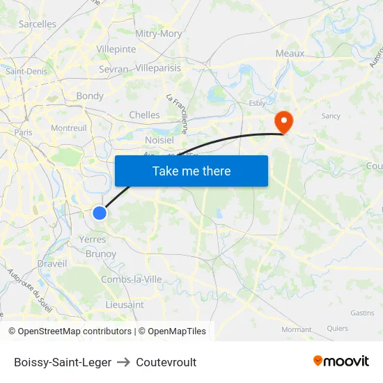 Boissy-Saint-Leger to Coutevroult map