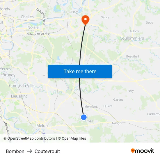 Bombon to Coutevroult map