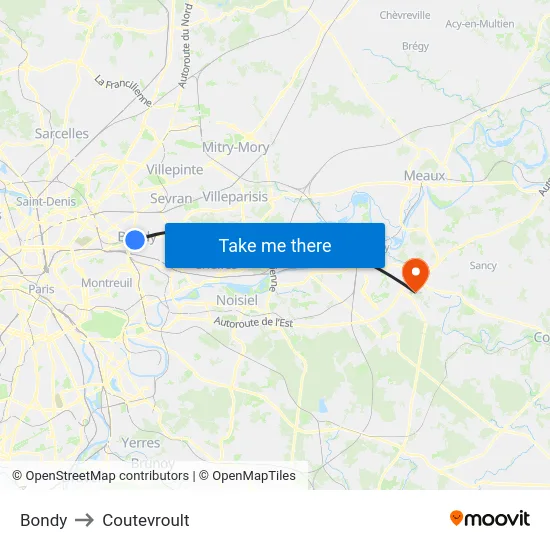 Bondy to Coutevroult map