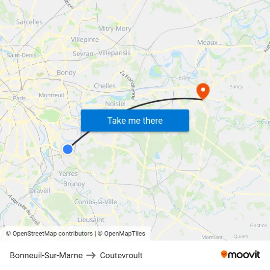 Bonneuil-Sur-Marne to Coutevroult map