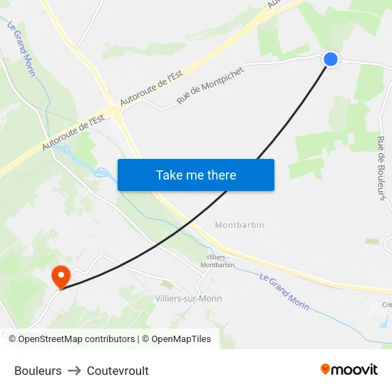 Bouleurs to Coutevroult map