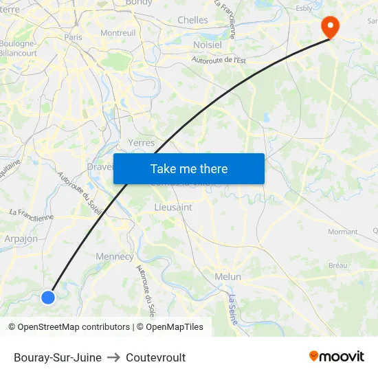 Bouray-Sur-Juine to Coutevroult map