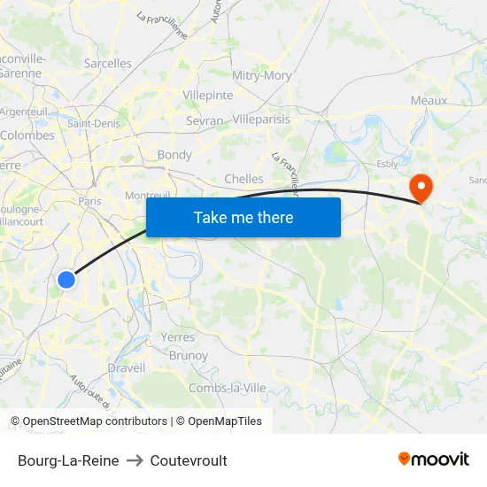 Bourg-La-Reine to Coutevroult map