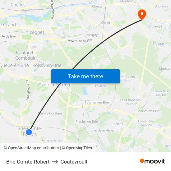 Brie-Comte-Robert to Coutevroult map
