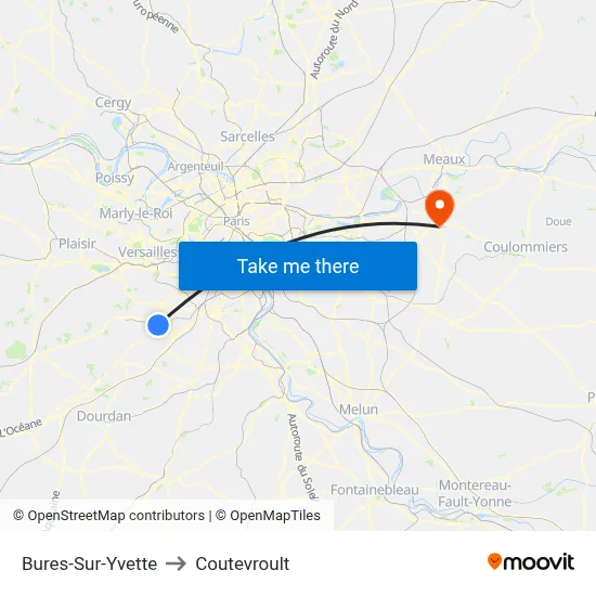 Bures-Sur-Yvette to Coutevroult map