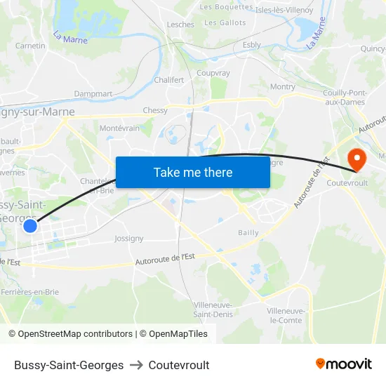 Bussy-Saint-Georges to Coutevroult map