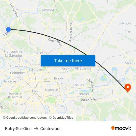 Butry-Sur-Oise to Coutevroult map