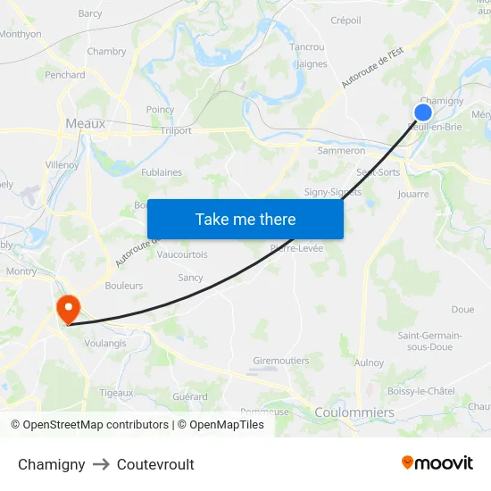 Chamigny to Coutevroult map