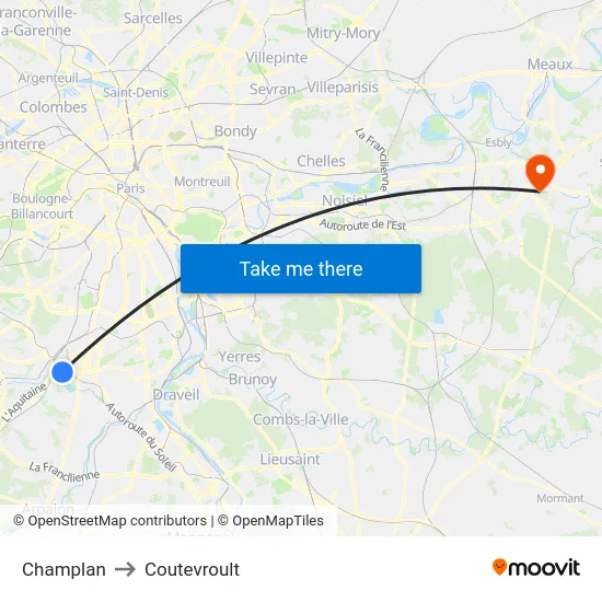 Champlan to Coutevroult map