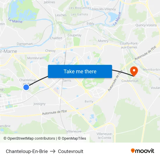 Chanteloup-En-Brie to Coutevroult map