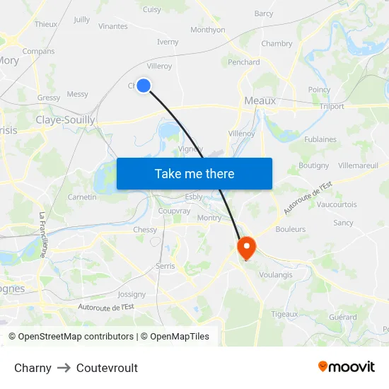 Charny to Coutevroult map