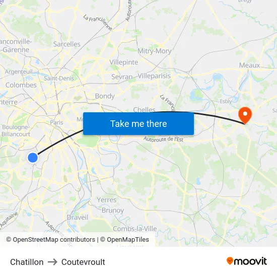 Chatillon to Coutevroult map