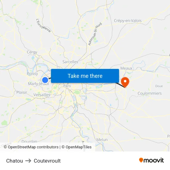 Chatou to Coutevroult map