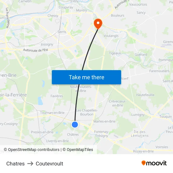 Chatres to Coutevroult map