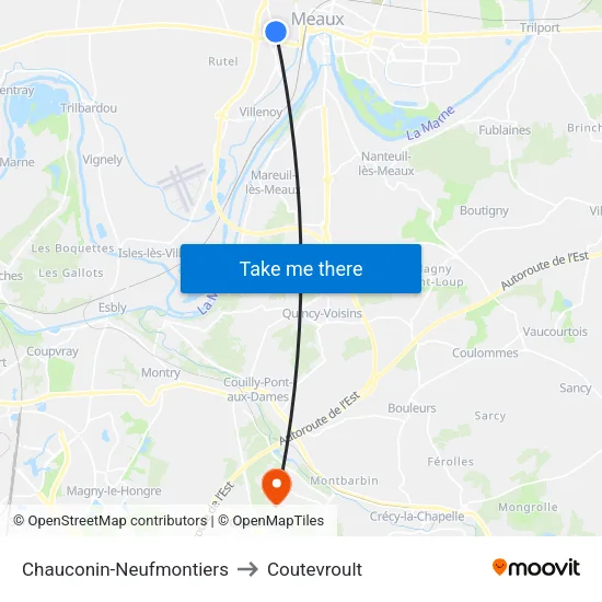 Chauconin-Neufmontiers to Coutevroult map