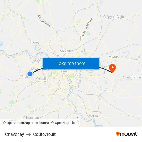 Chavenay to Coutevroult map
