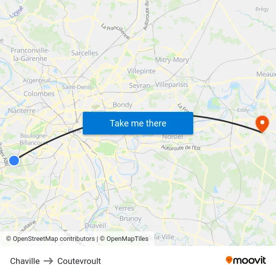 Chaville to Coutevroult map