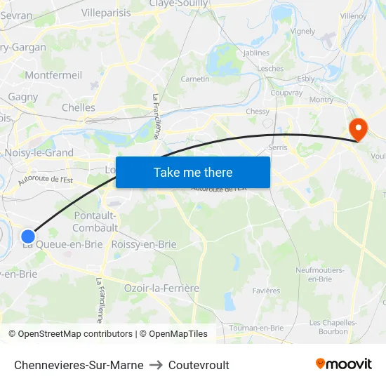 Chennevieres-Sur-Marne to Coutevroult map