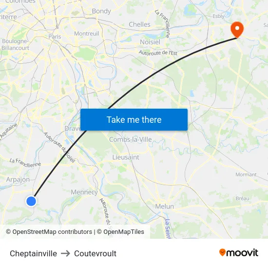 Cheptainville to Coutevroult map