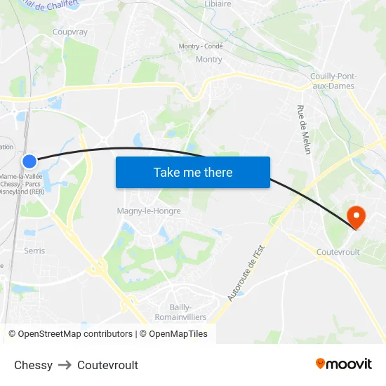 Chessy to Coutevroult map