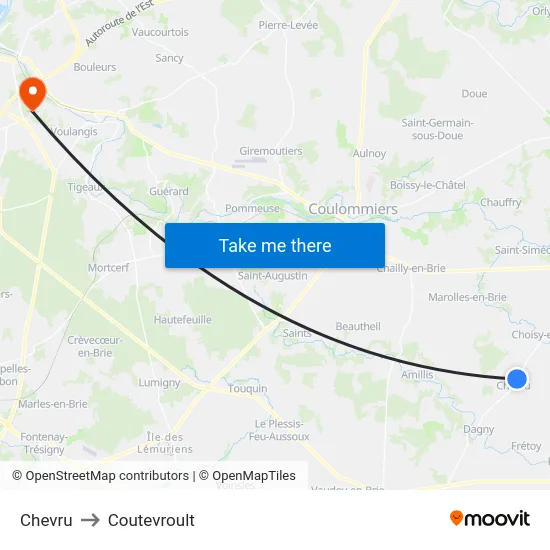 Chevru to Coutevroult map