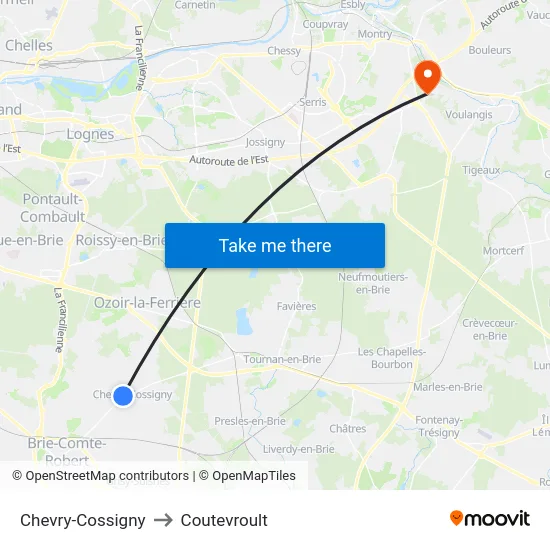 Chevry-Cossigny to Coutevroult map