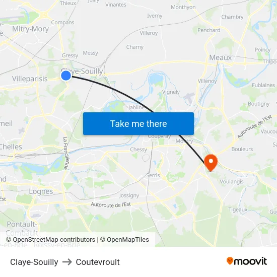 Claye-Souilly to Coutevroult map