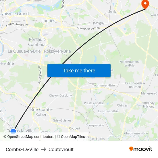 Combs-La-Ville to Coutevroult map