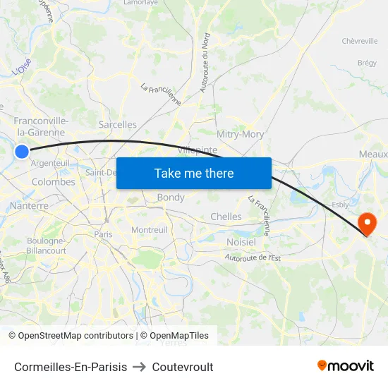 Cormeilles-En-Parisis to Coutevroult map