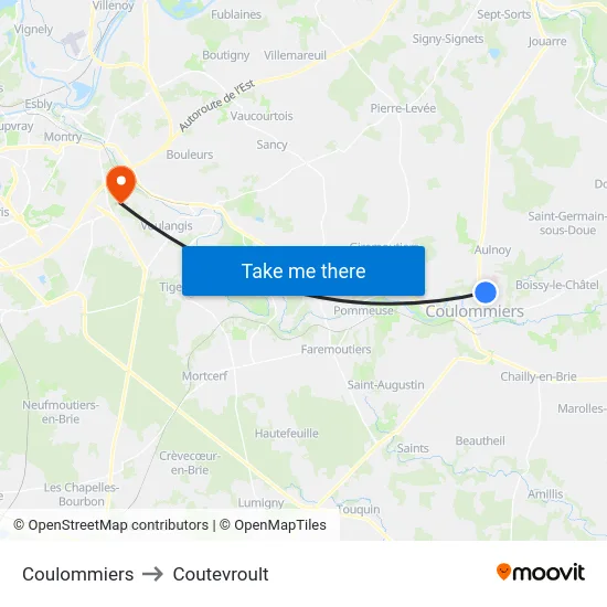 Coulommiers to Coutevroult map