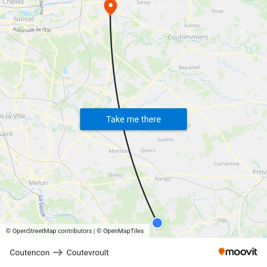 Coutencon to Coutevroult map
