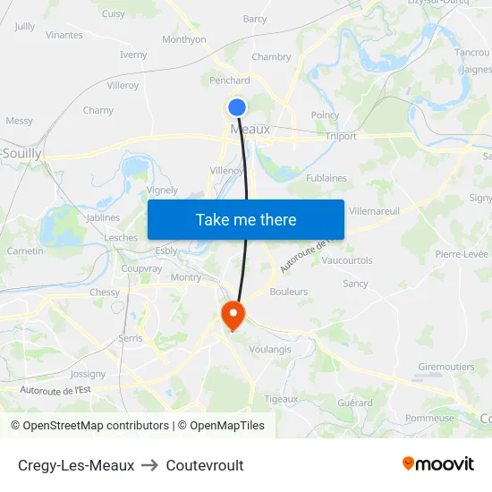 Cregy-Les-Meaux to Coutevroult map
