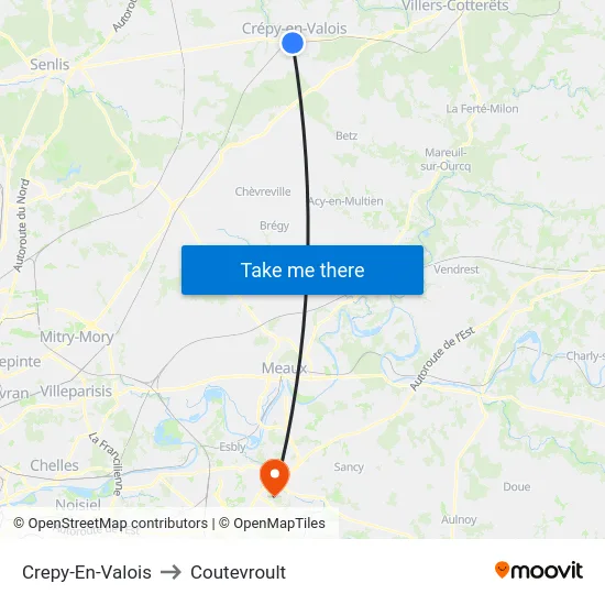 Crepy-En-Valois to Coutevroult map