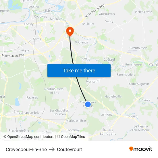 Crevecoeur-En-Brie to Coutevroult map