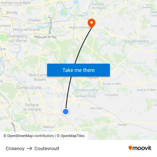 Crisenoy to Coutevroult map