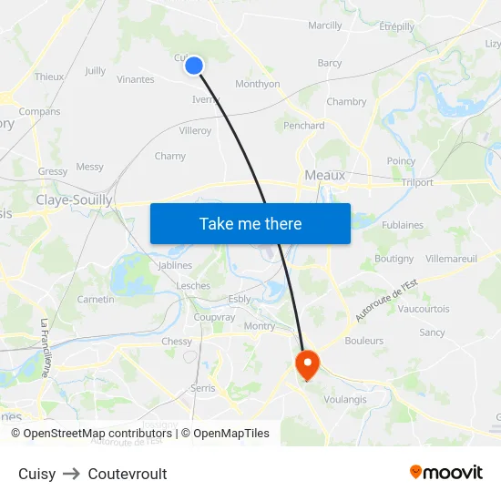Cuisy to Coutevroult map