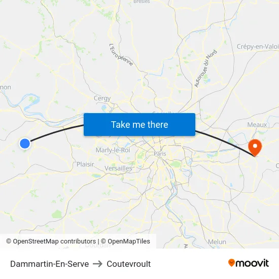 Dammartin-En-Serve to Coutevroult map