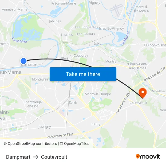 Dampmart to Coutevroult map