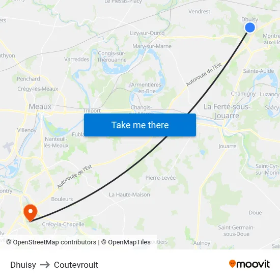 Dhuisy to Coutevroult map
