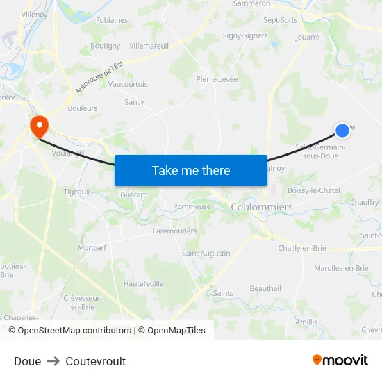 Doue to Coutevroult map