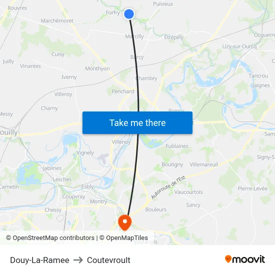 Douy-La-Ramee to Coutevroult map