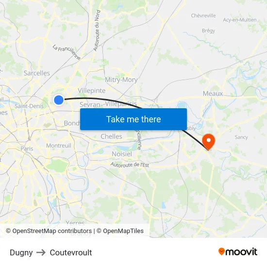 Dugny to Coutevroult map
