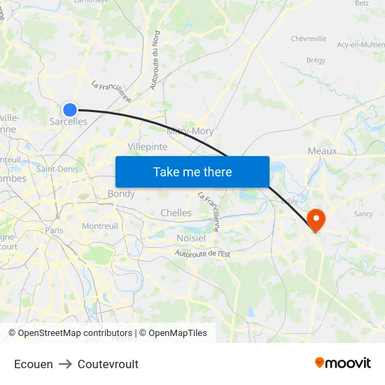 Ecouen to Coutevroult map