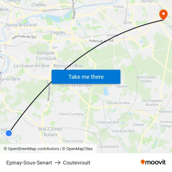 Epinay-Sous-Senart to Coutevroult map