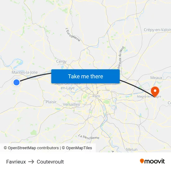 Favrieux to Coutevroult map