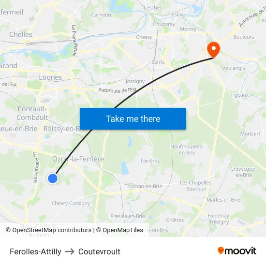 Ferolles-Attilly to Coutevroult map