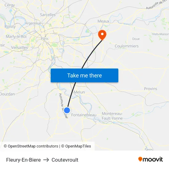 Fleury-En-Biere to Coutevroult map