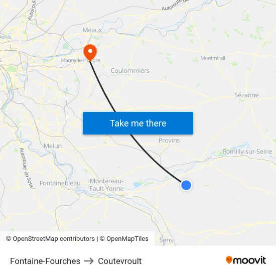 Fontaine-Fourches to Coutevroult map
