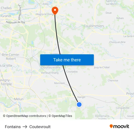 Fontains to Coutevroult map