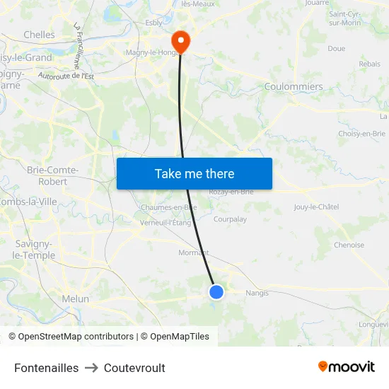 Fontenailles to Coutevroult map